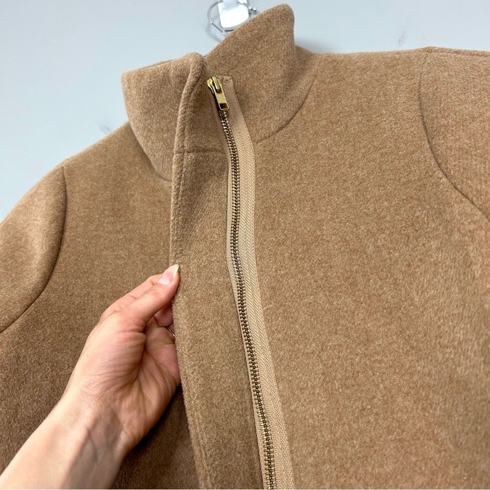 J. Crew Wool City Coat Women’s Size 2 Full Zip Mid Trench Pockets Winter Camel - Picture 3 of 9